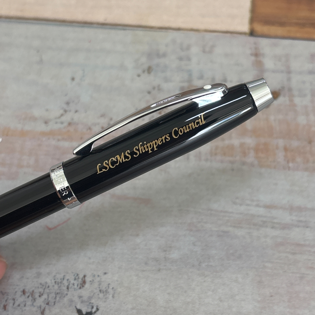 Personalized Name Engraving On Sheaffer Gift Set ft. Glossy Black 100 Rollerball Pen with Chrome Trims and Business Card Holder