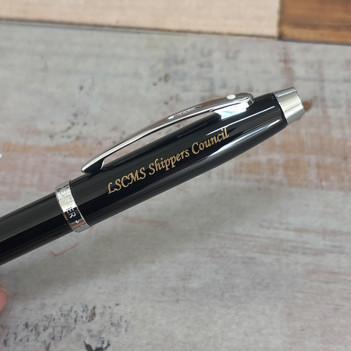 Personalized Name Engraving On Sheaffer Gift Set ft. Glossy Black 100 Rollerball Pen with Chrome Trims and Business Card Holder