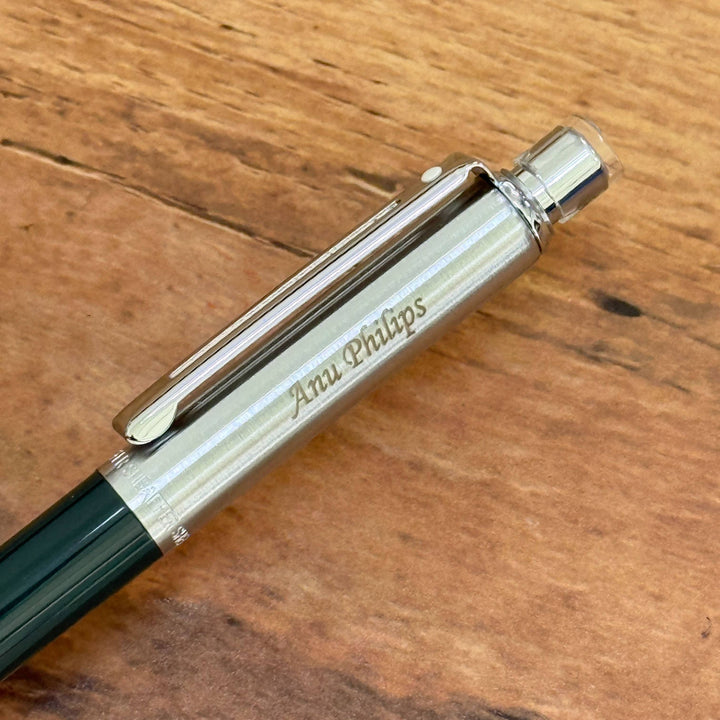 Personalized Name Engraving On Sheaffer Sentinel Dark Green and Chrome Ballpoint Pen With Chrome Trims (WW31)