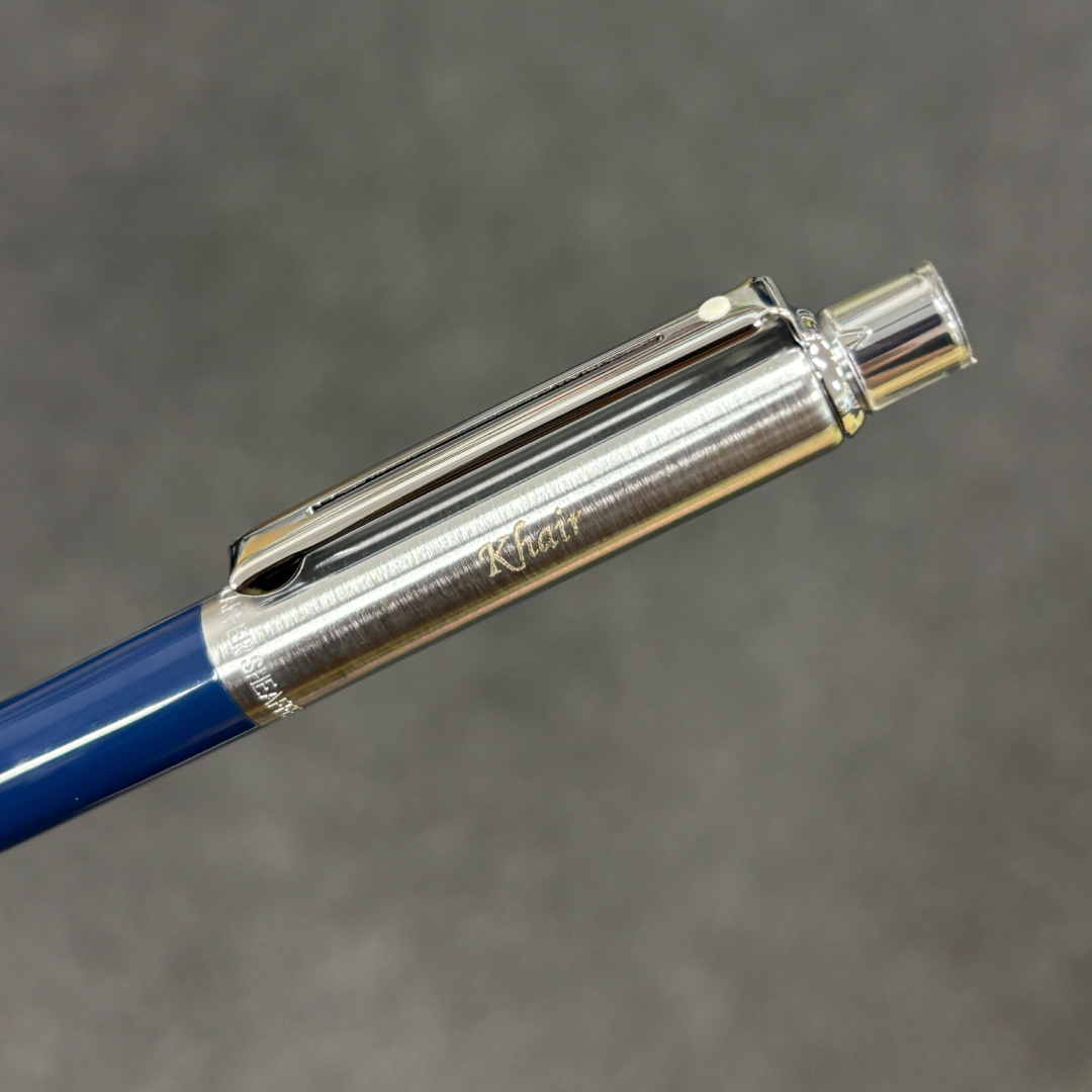 Personalized Name Engraving On Sheaffer Sentinel Blue and Chrome Ballpoint Pen With Chrome Trims (WW31)