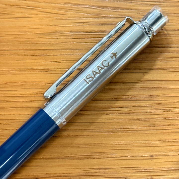 Personalized Name Engraving On Sheaffer Sentinel Blue and Chrome Ballpoint Pen With Chrome Trims (WW31)