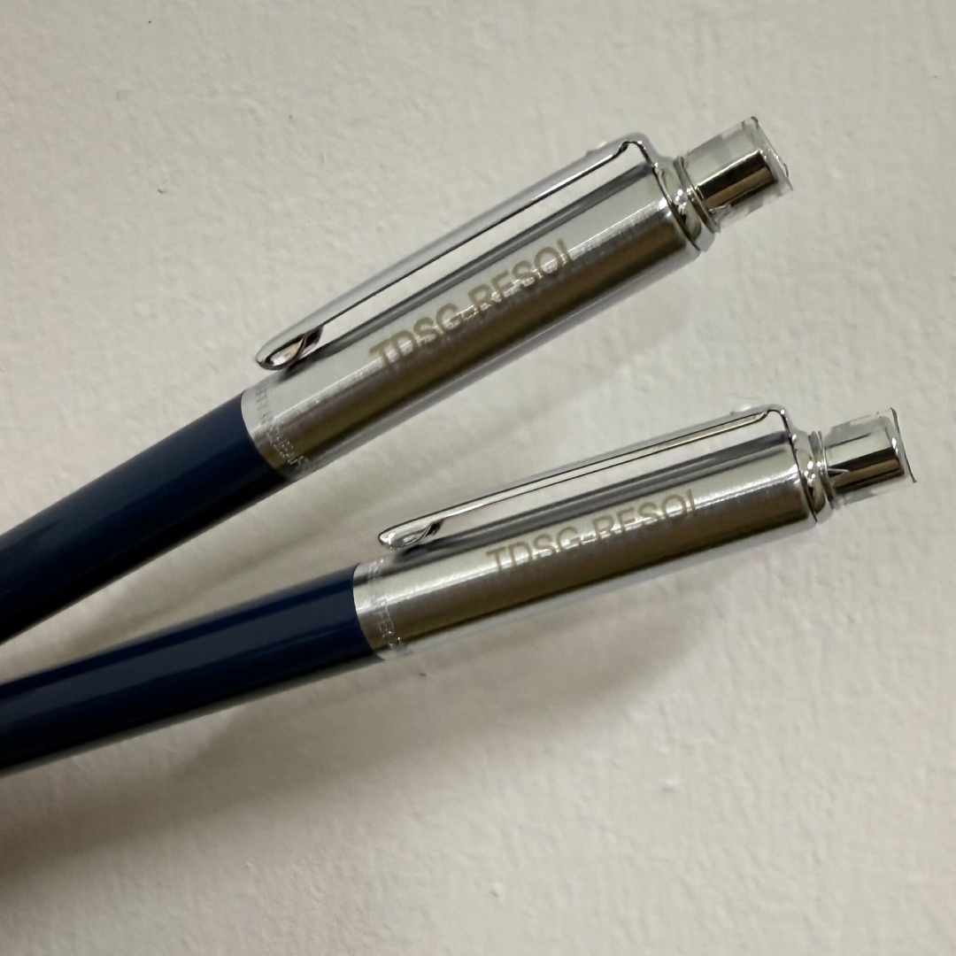 Personalized Name Engraving On Sheaffer Sentinel Blue and Chrome Ballpoint Pen With Chrome Trims