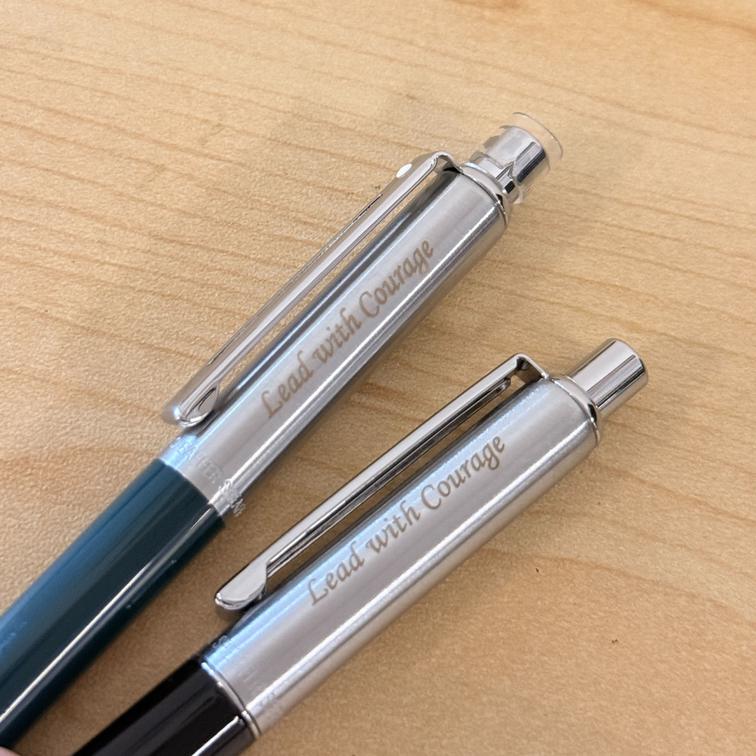 Personalized Name Engraving On Sheaffer Sentinel Dark Green and Metal Glossy Black Barrel and Brushed Chrome Ballpoint Pen with Chrome Trims