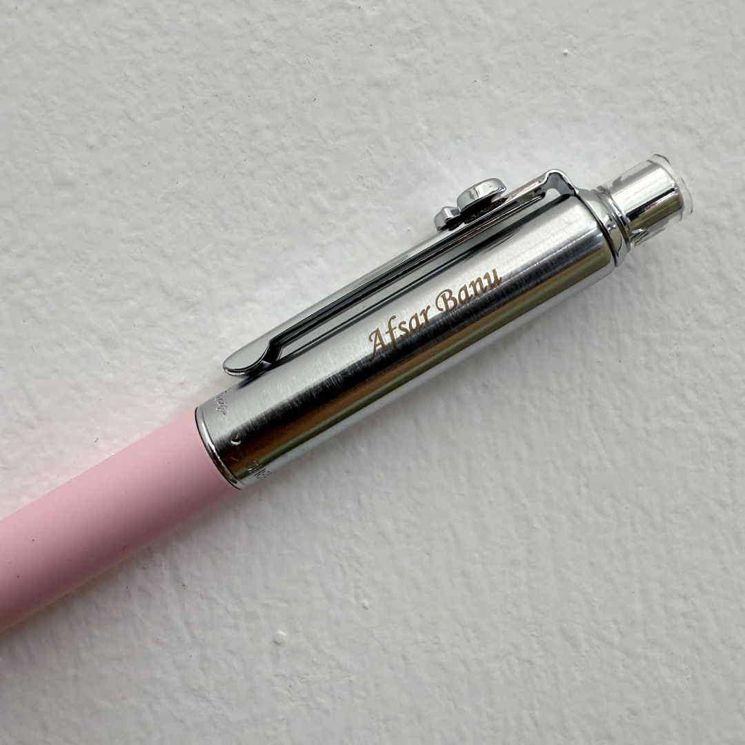 Personalized Name Engraving On Sheaffer Sentinel Emily in Paris 321 Pink Matte Finish Ballpoint Pen with Chrome-Plated Trims and Bow-Shaped Clip Emblem