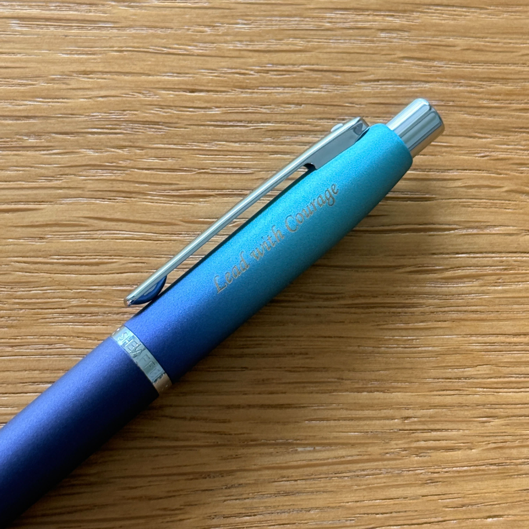 Personalized Name Engraving On Sheaffer VFM 9430 Expressions Blue and Purple Pearlised Gradient Ballpoint Pen with Chrome-Plated Trims (WW31 Expressions)