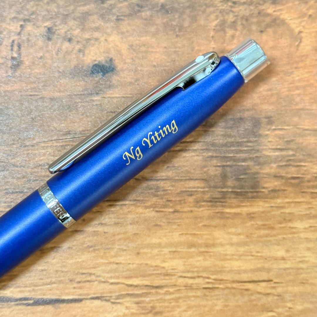 Personalized Name Engraving On Sheaffer VFM E9401 Neon Blue With Chrome Trims Ballpoint Pen (WW31)