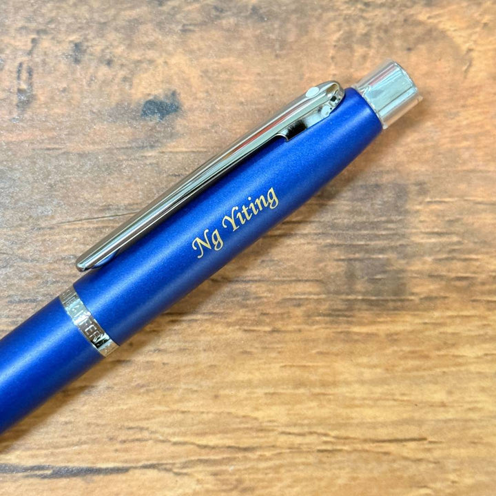 Personalized Name Engraving On Sheaffer VFM E9401 Neon Blue With Chrome Trims Ballpoint Pen (WW31)