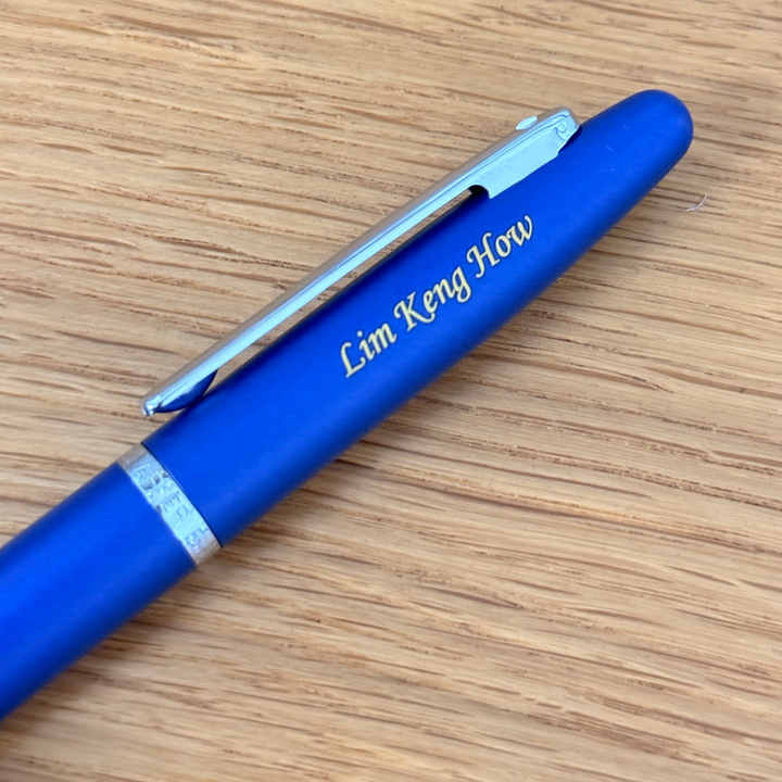 Personalised name engraving on Sheaffer  VFM E9401 Neon Blue With Chrome Trims Rollerball Pen — Cityluxe