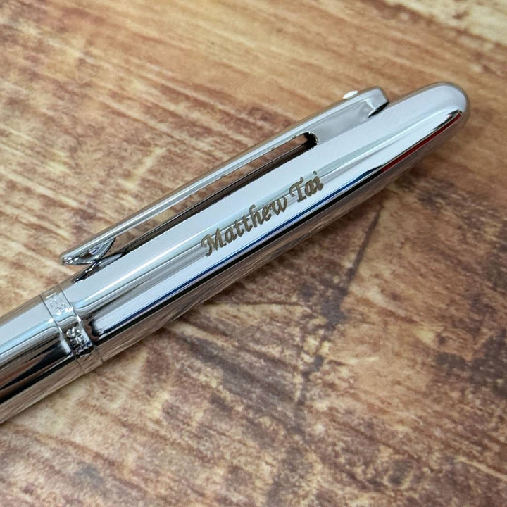 Personalized Name Engraving On Sheaffer VFM E9421 Rollerball Pen - Polished Chrome with Chrome Plated Trims