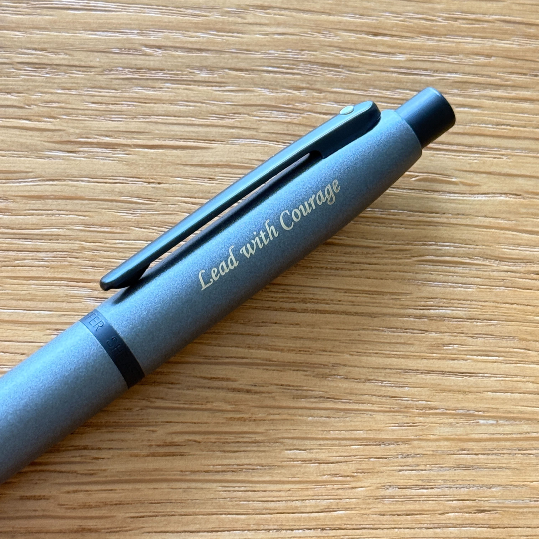 Personalized Name Engraving On Sheaffer VFM 9424 Matte Gray With Matte Black Trim Ballpoint Pen (WW31)