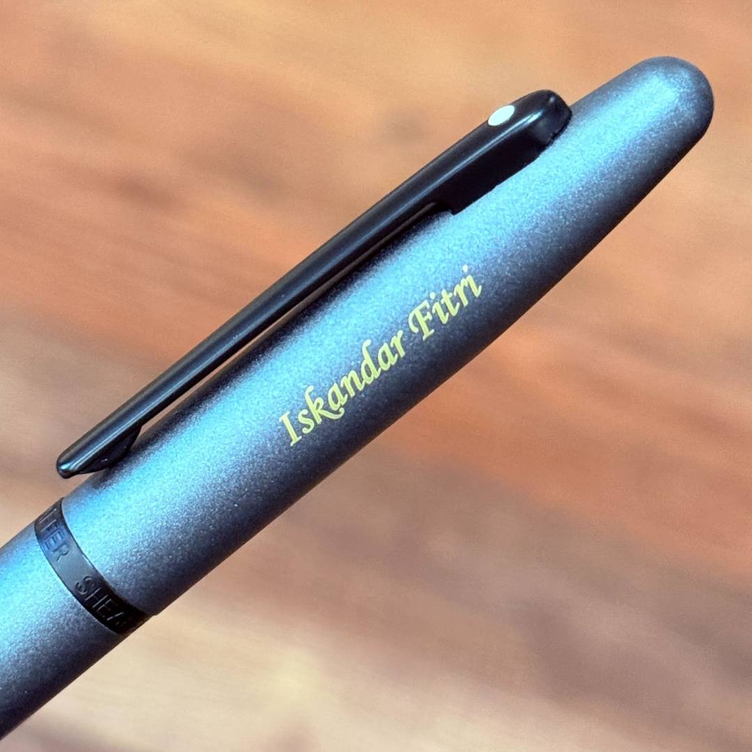 Personalized Name Engraving On Sheaffer VFM E9424 Rollerball Pen - Matte Gray with Matte Black Tone Trims