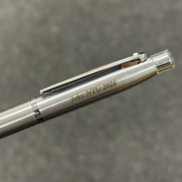 Personalized Name Engraving On Sheaffer  VFM 9426 Brushed Chrome  With Chrome Trim Ballpoint Pen (WW31)