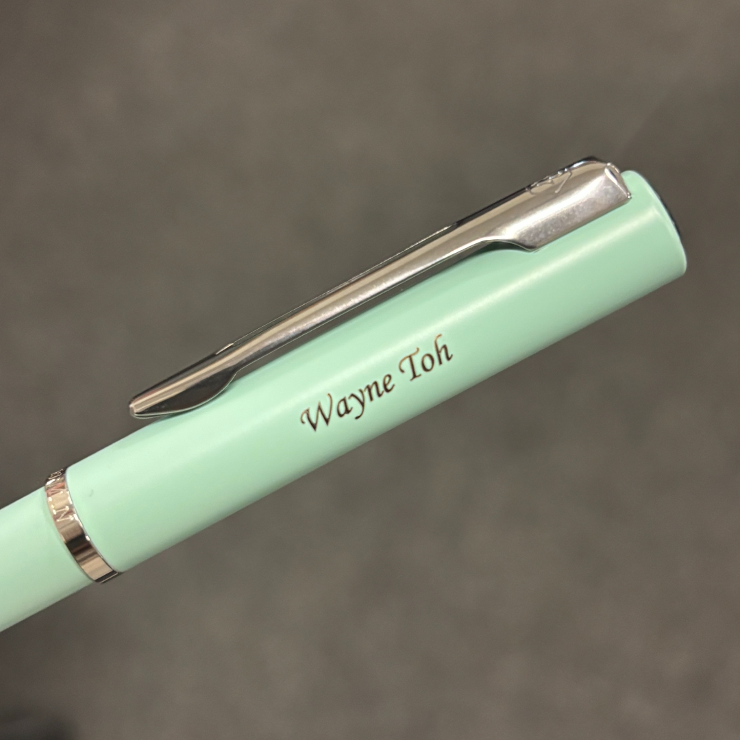 Personalised name engraving on Waterman Allure Ballpoint Pen + Pen Sleeve Gift Set in Pastel Green