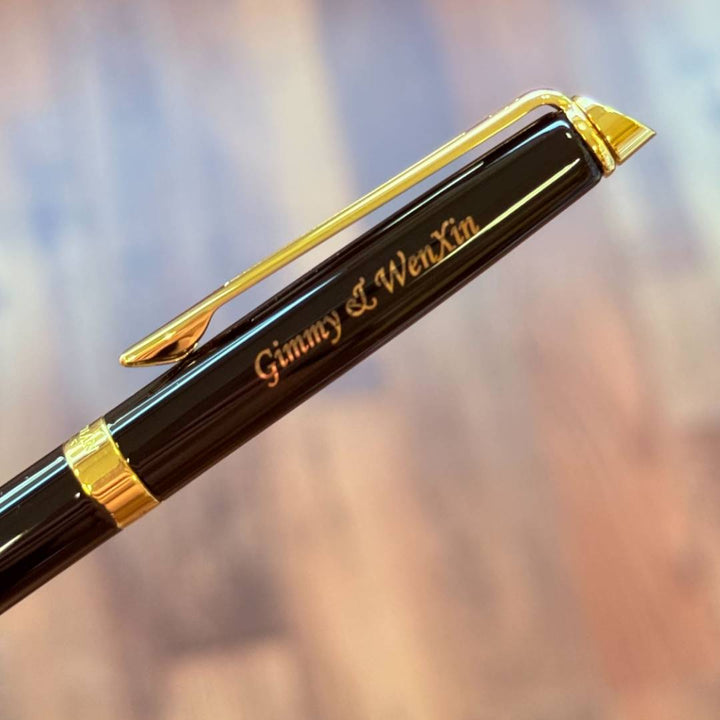 Personalized Name Engraving On Waterman Hemisphere Laque Black GT Ballpoint Pen