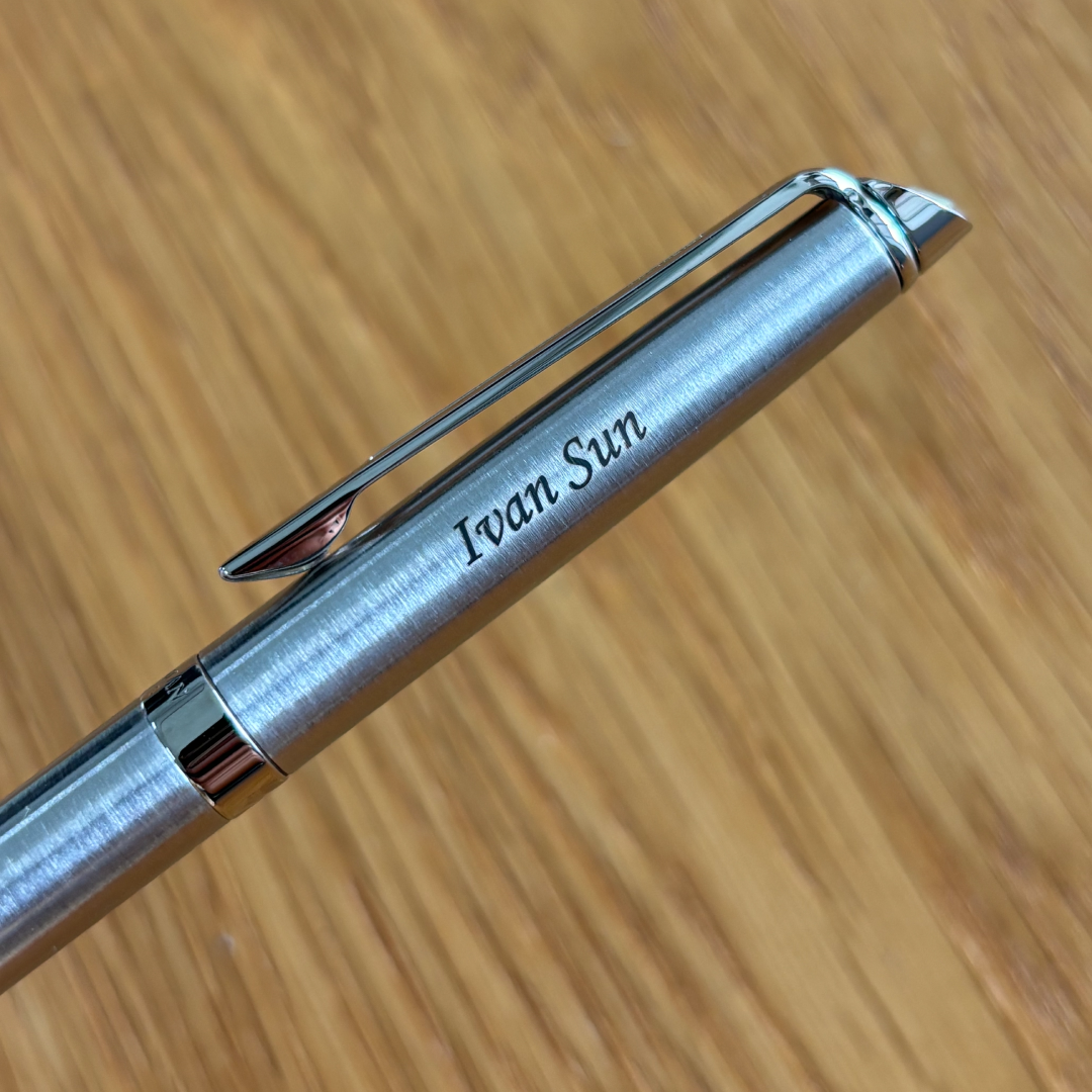 Personalised name engraving on Waterman Hemisphere Stainless Steel CT Ballpoint Pen
