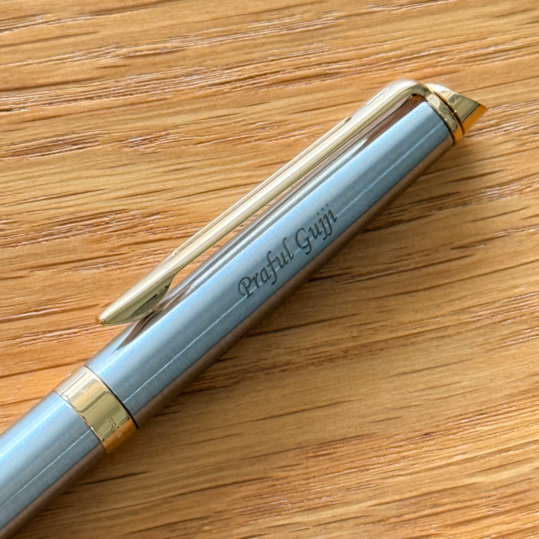 Personalised name engraving on Waterman Hemisphere Stainless Steel GT Ballpoint Pen