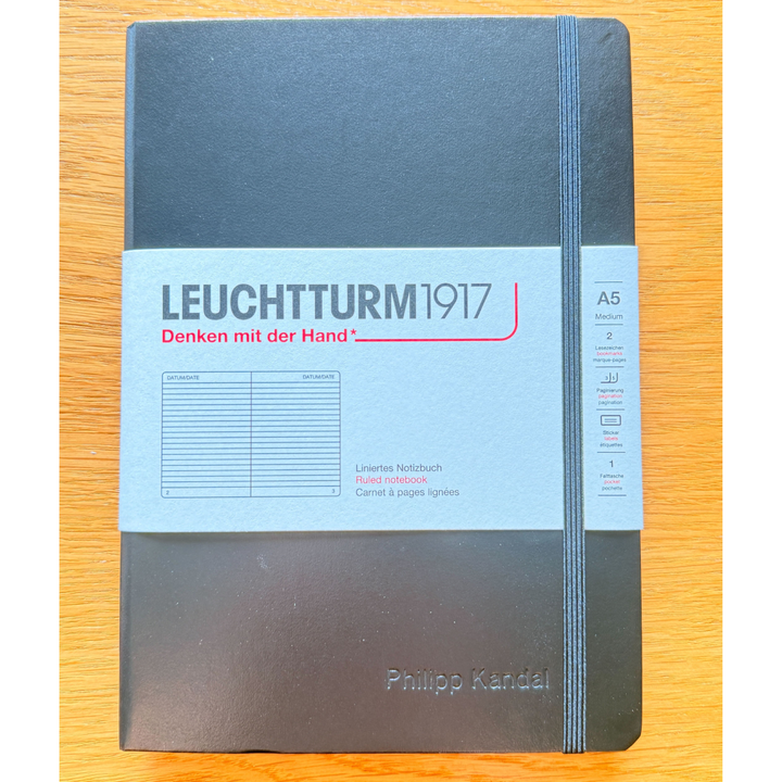 Personalized Name Embossing on Leuchtturm1917 A5 Medium Hardcover Notebook - Ruled / Black