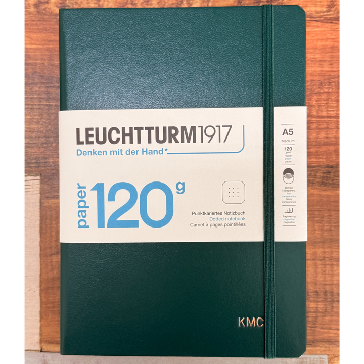 Personalised name embossing on Leuchtturm1917 120G Edition A5 Medium Hardcover Notebook - Dotted / Forest Green