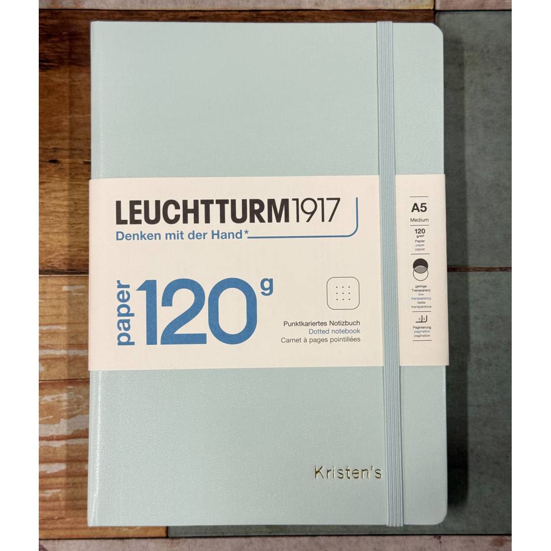 Personalized Name Embossing on Leuchtturm1917 120G Edition A5 Medium Hardcover Notebook - Dotted / Mint Green