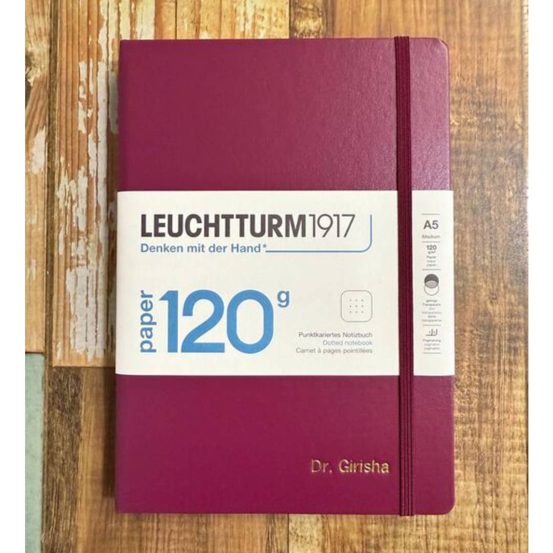 Personalized Name Embossing on Leuchtturm1917 120G Edition A5 Medium Hardcover Notebook - Dotted / Port Red