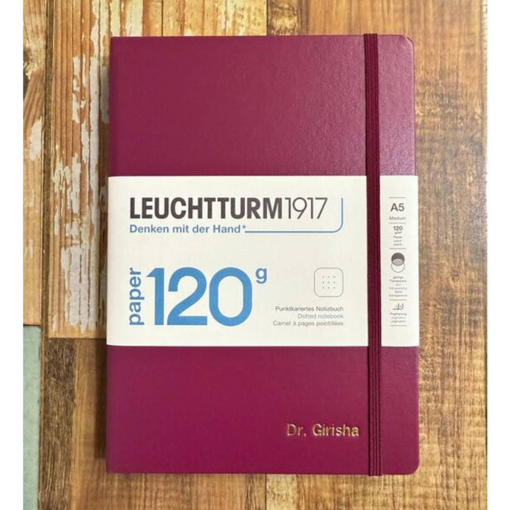 Personalized Name Embossing on Leuchtturm1917 120G Edition A5 Medium Hardcover Notebook - Dotted / Port Red