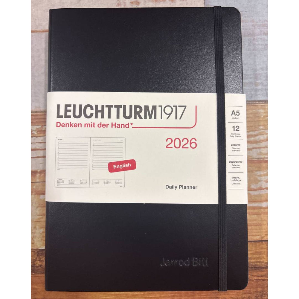 Personalized Name Embossing on Leuchtturm1917 A5 Medium Daily Planner 2026 - Black