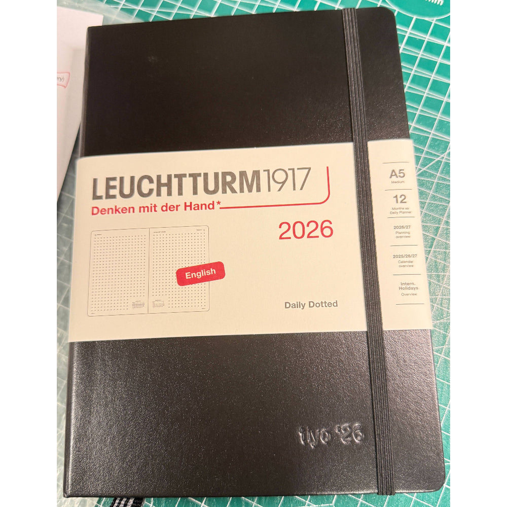 Personalized Name Embossing on Leuchtturm1917 A5 Medium Daily Planner 2026 - Dotted / Black