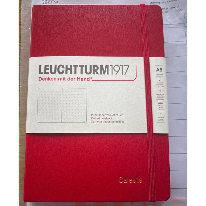 Personalized Name Embossing on Leuchtturm1917 A5 Medium Hardcover Notebook - Dotted / Cherry
