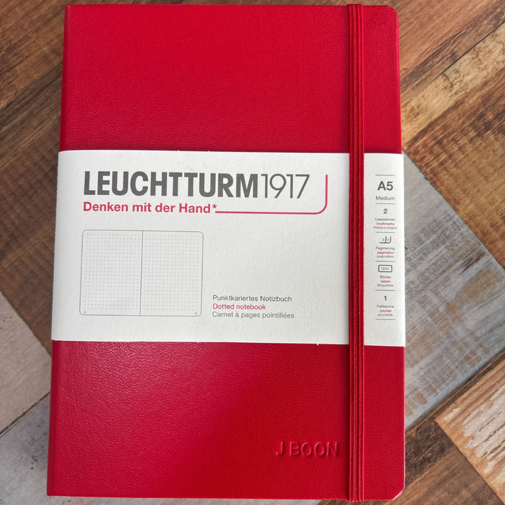 Personalized Name Embossing on Leuchtturm1917 A5 Medium Hardcover Notebook - Dotted / Cherry