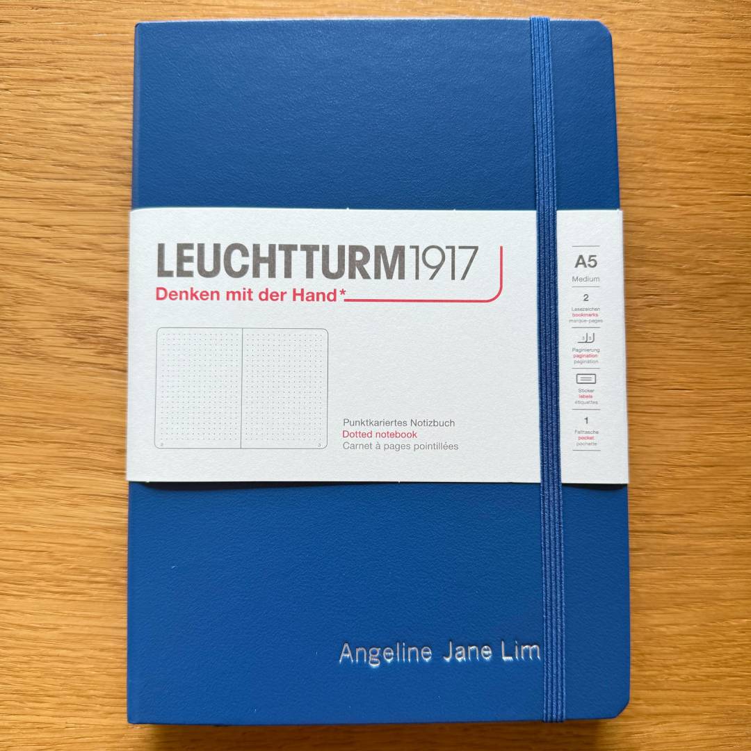 Personalized Name Embossing on Leuchtturm1917 A5 Medium Hardcover Notebook - Dotted / Indigo