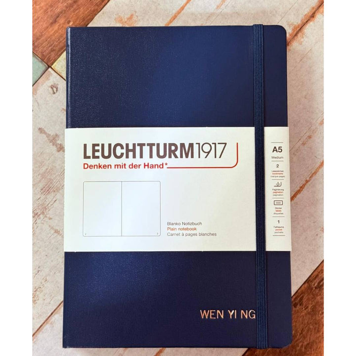 Personalized Name Embossing on Leuchtturm1917 A5 Medium Hardcover Notebook - Plain / Deep Sea