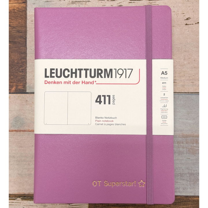 Personalized Name Embossing on Leuchtturm1917 A5 Medium Hardcover Notebook (Thick, 411 Pages) - Plain / Dusty Rose