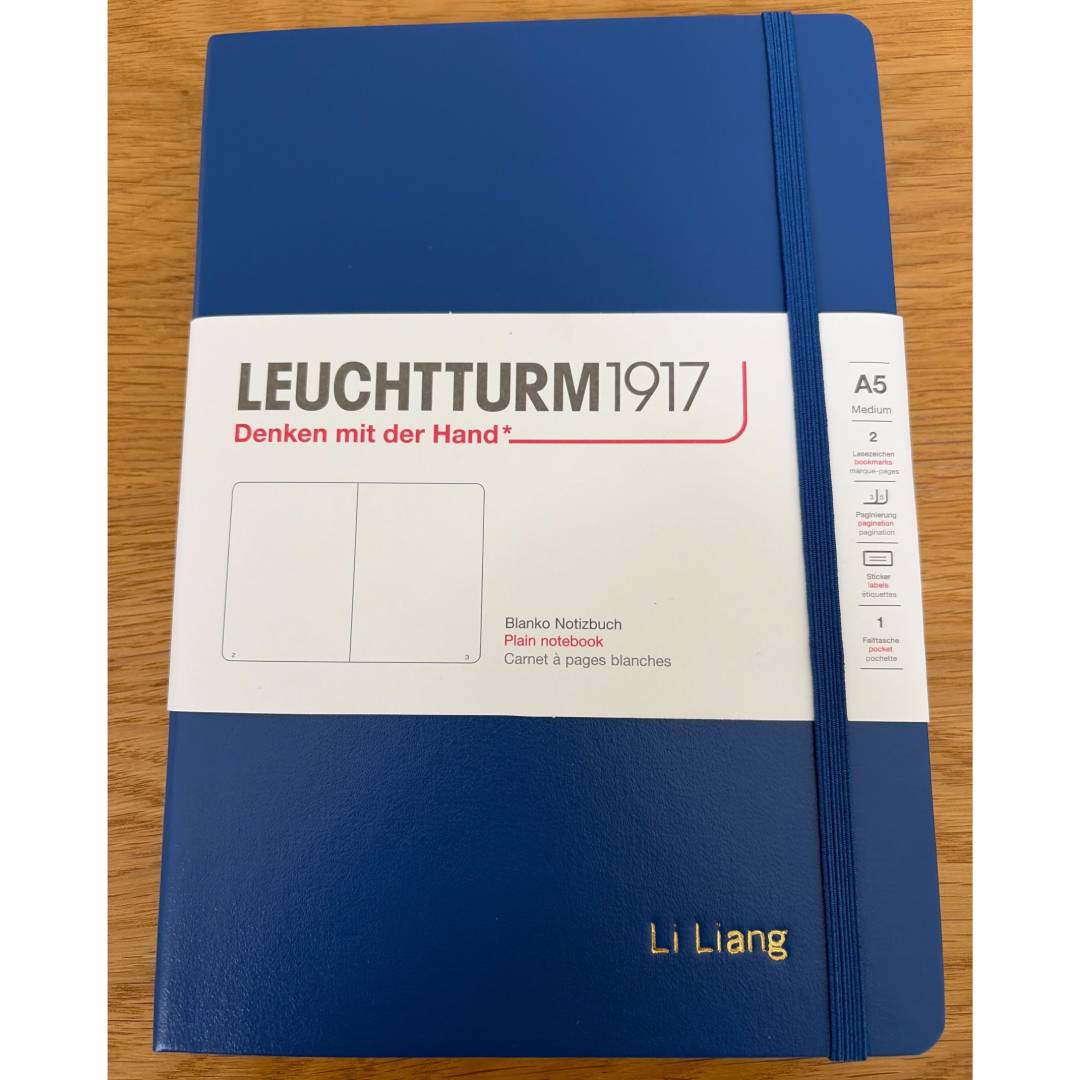 Personalized Name Embossing on Leuchtturm1917 A5 Medium Hardcover Notebook - Plain / Indigo