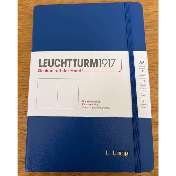 Personalized Name Embossing on Leuchtturm1917 A5 Medium Hardcover Notebook - Plain / Indigo