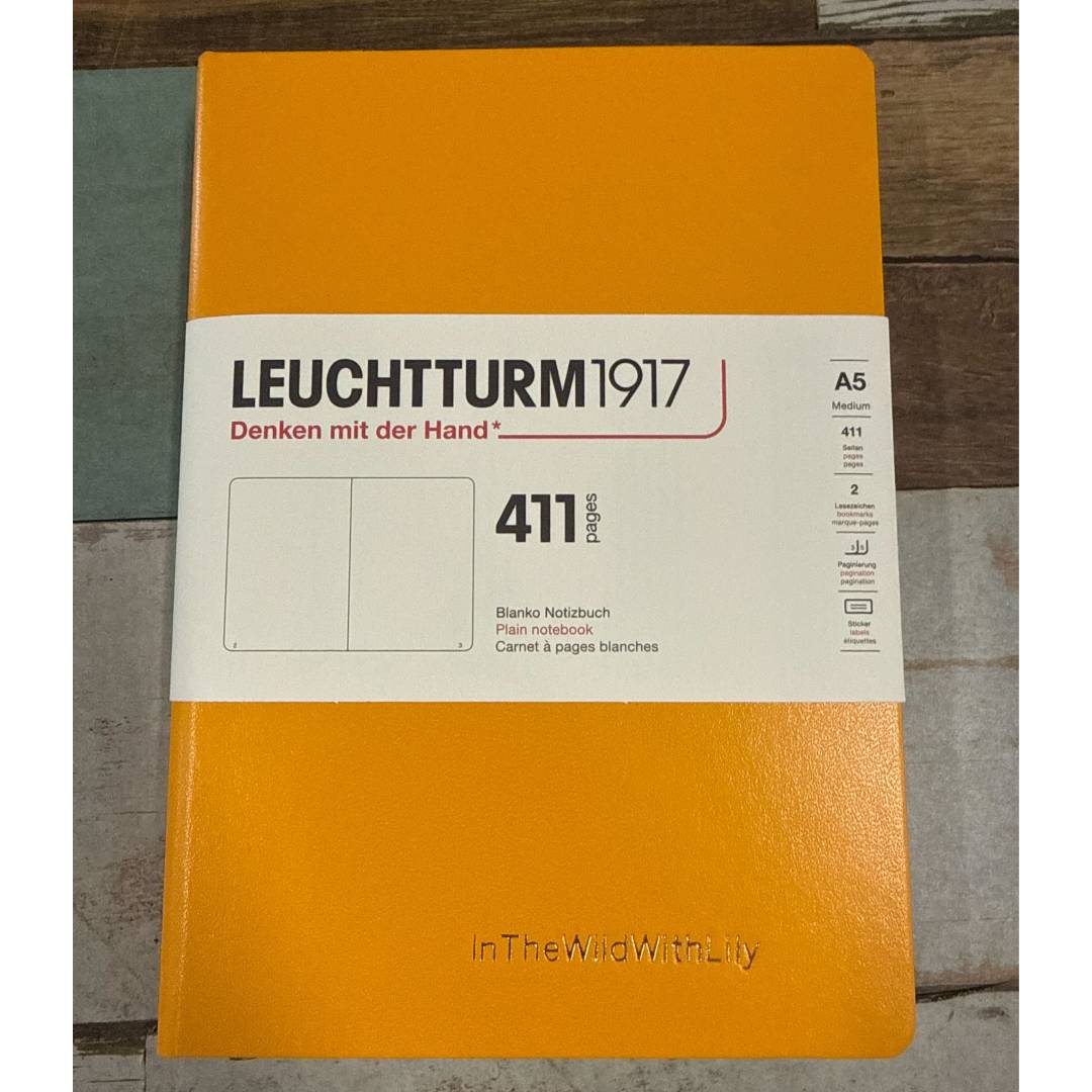 Personalized Name Embossing on Leuchtturm1917 A5 Medium Hardcover Notebook (Thick, 411 Pages) - Plain / Rising Sun