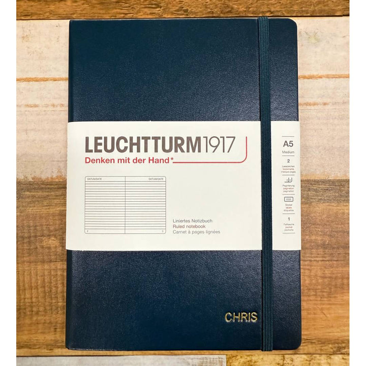 Personalized Name Embossing on Leuchtturm1917 A5 Medium Hardcover Notebook - Ruled / Deep Sea