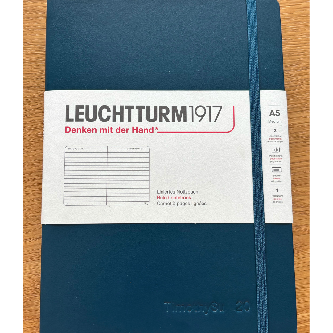 Personalized Name Leuchtturm1917 A5 Medium Hardcover Notebook - Ruled / Deep Sea