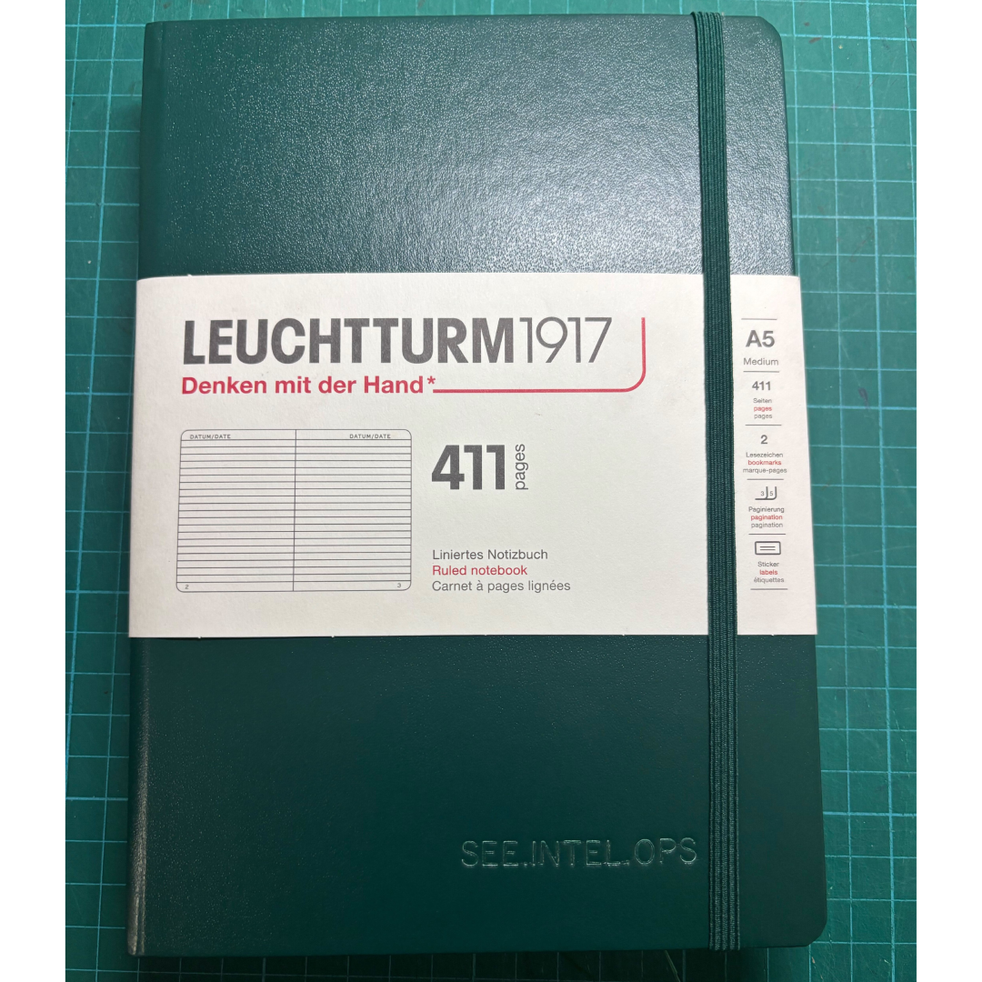 Personalized Name Embossing on Leuchtturm1917 A5 Medium Hardcover Notebook (Thick, 411 Pages) - Ruled / Forest Green