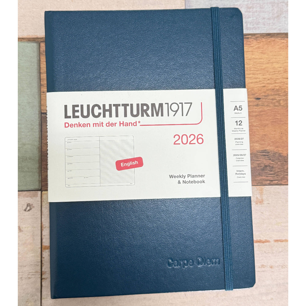 Personalized Name Embossing on Leuchtturm1917 A5 Medium Hardcover Weekly Planner 2026 - Deep Sea
