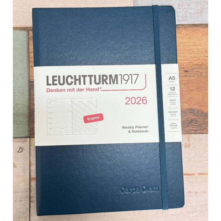 Personalized Name Embossing on Leuchtturm1917 A5 Medium Hardcover Weekly Planner 2026 - Deep Sea