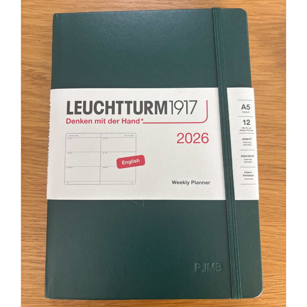 Personalized Name Embossing on Leuchtturm1917 A5 Medium Hardcover Weekly Planner 2026 - Forest Green