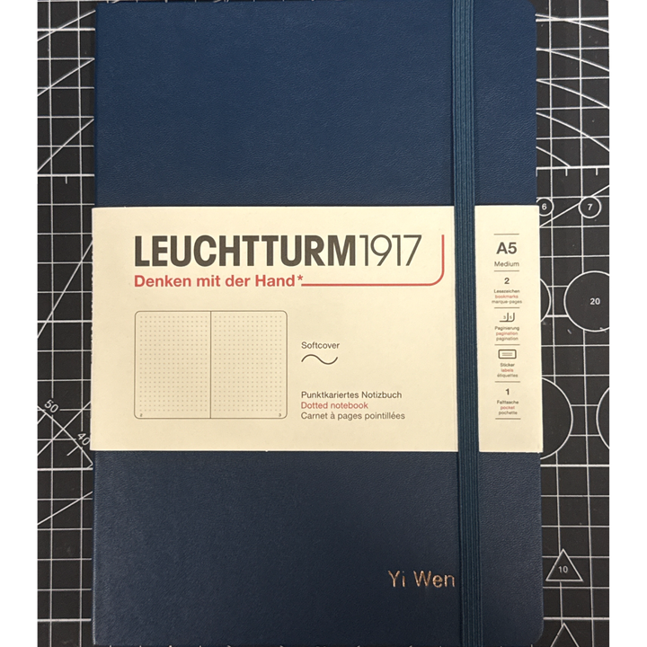 Personalised name embossing on Leuchtturm1917 A5 Medium Softcover Notebook - Dotted / Deep Sea