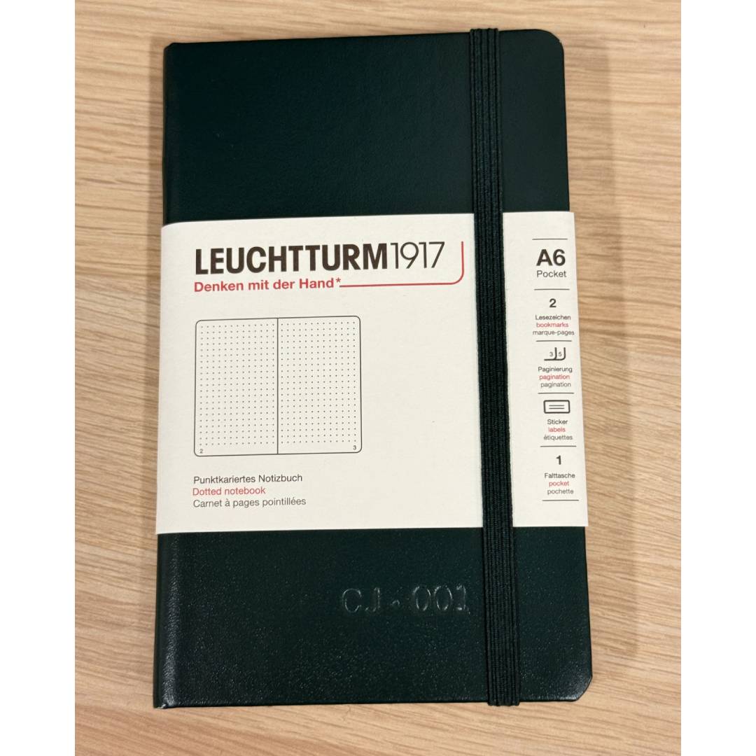 Personalized Name Embossing on Leuchtturm1917 A6 Pocket Hardcover Notebook - Dotted / Forest Green