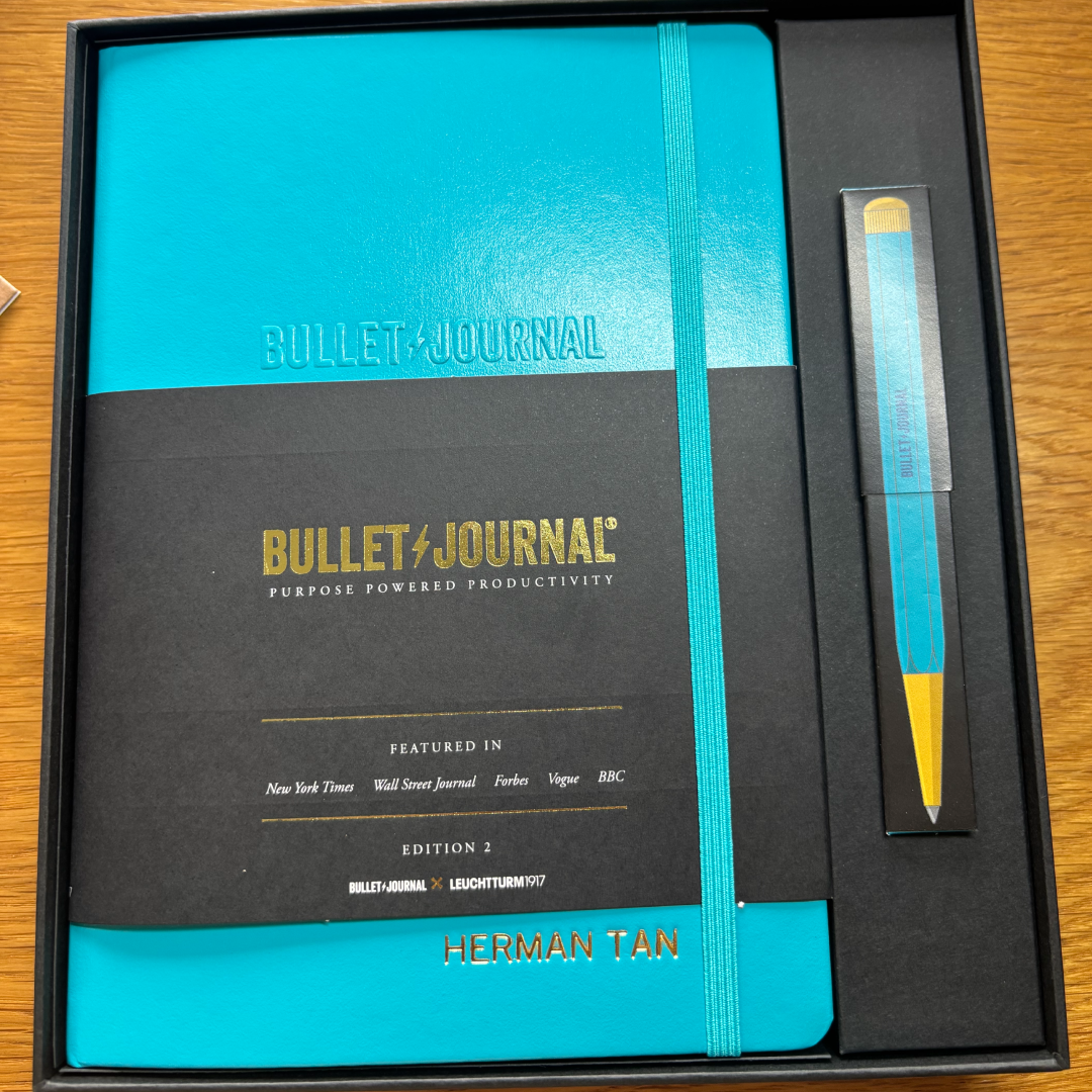 Personalised name embossing on Leuchtturm1917 Bullet Journal Gift Box in Turquoise25 at Cityluxe WorkRoom