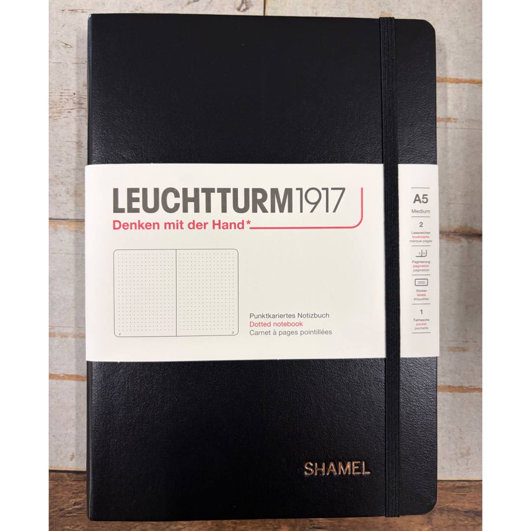 Personalized Name Embossing on Leuchtturm1917 A5 Medium Hardcover Notebook - Dotted / Black