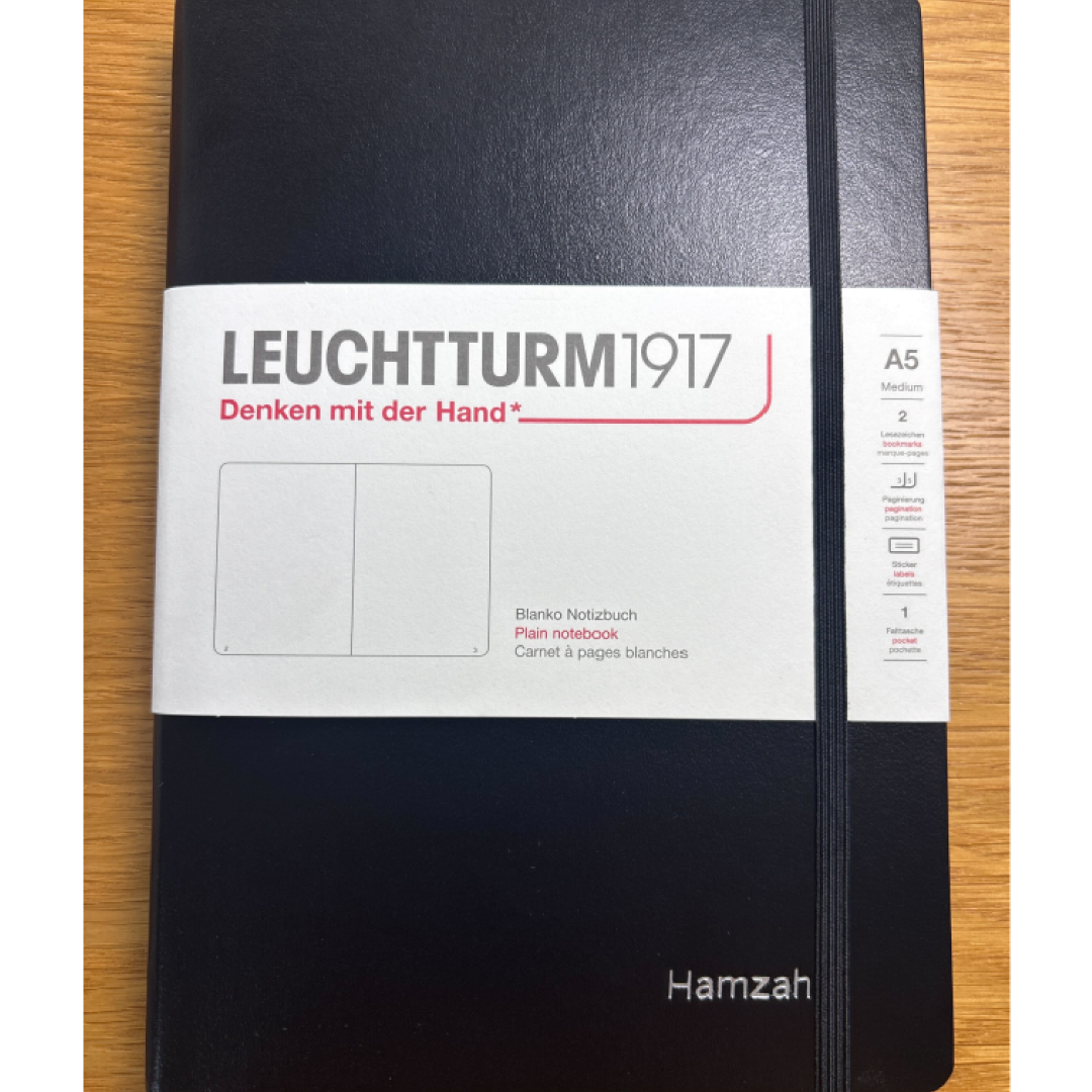 Personalised name embossing on Leuchtturm1917 A5 Medium Hardcover Notebook - Plain / Black — Cityluxe