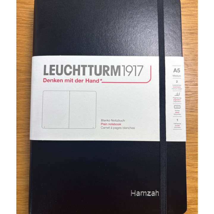 Personalised name embossing on Leuchtturm1917 A5 Medium Hardcover Notebook - Plain / Black — Cityluxe