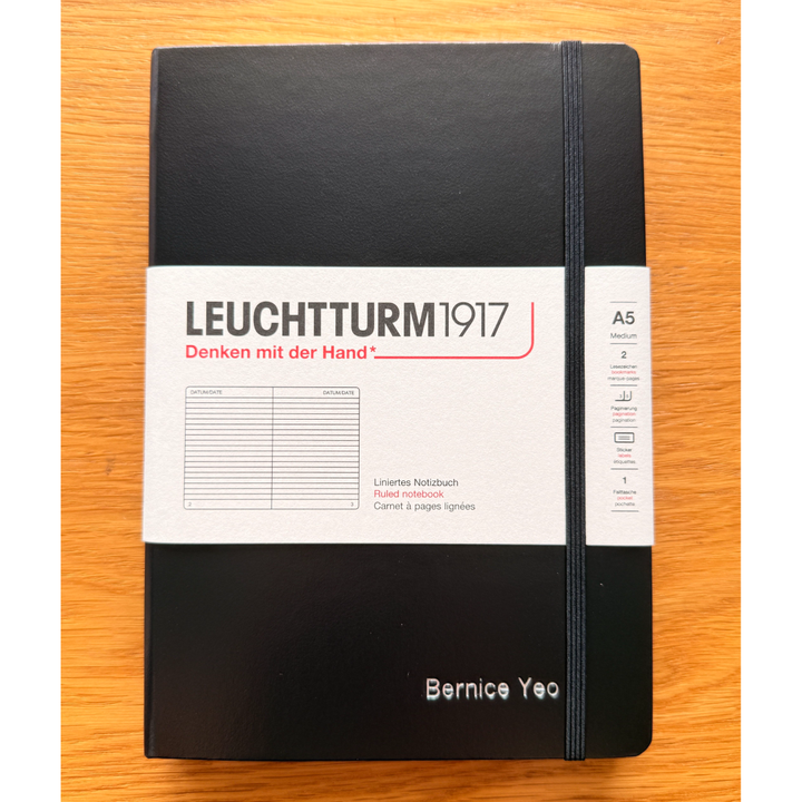 Personalised name embossing on Leuchtturm1917 A5 Medium Hardcover Notebook Ruled in Black