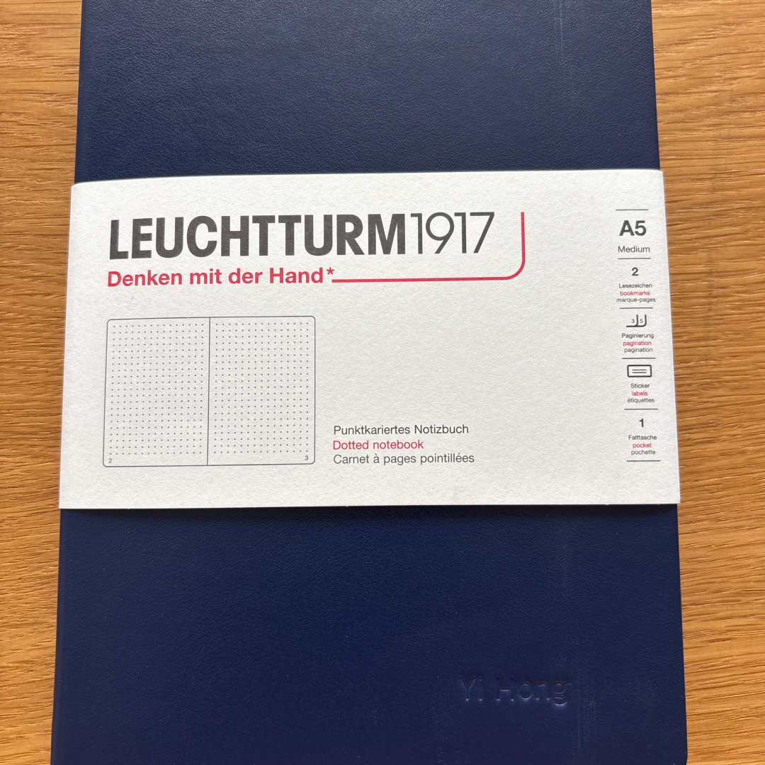 Personalised name embossing on Leuchtturm1917 A5 Medium Hardcover Notebook - Dotted / Navy — Cityluxe