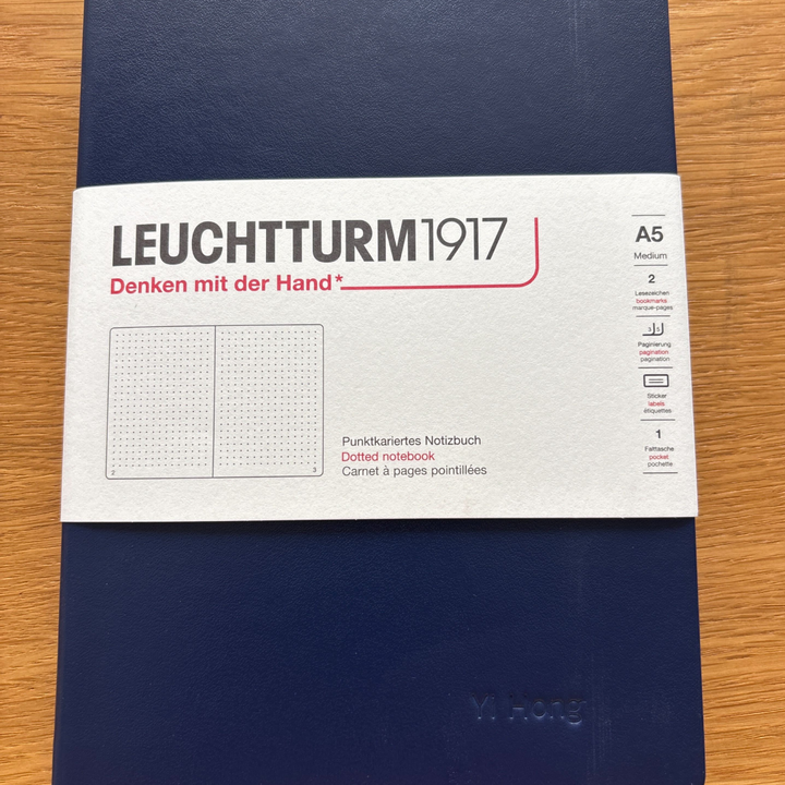 Personalised name embossing on Leuchtturm1917 A5 Medium Hardcover Notebook - Dotted / Navy — Cityluxe
